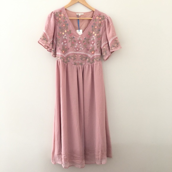 tea n rose Dresses Nwt Light Pink Fall Formal Floral Flowy Midi